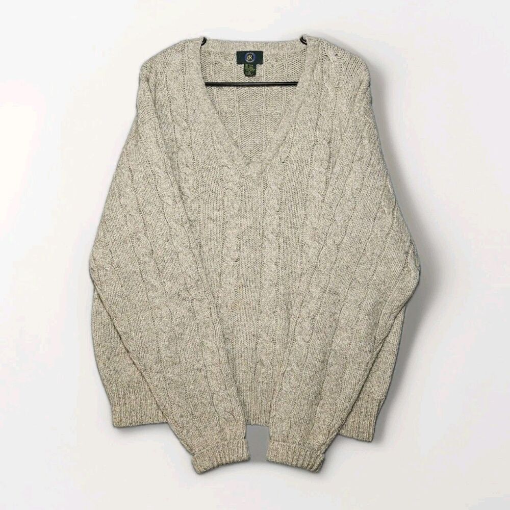 Club Room Men's XL Wool Silk Linen Cable Knit V-Neck Sweater Oatmeal